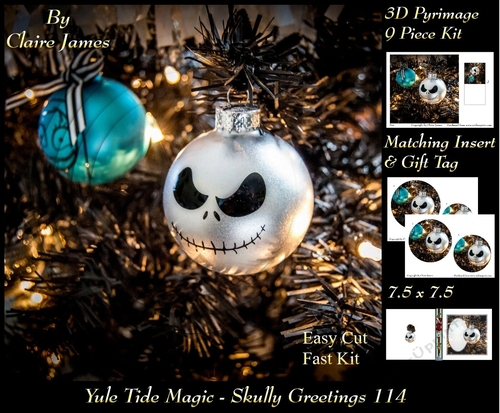 Yule Tide Magic - Skully Greetings  - 3D Pyramid/pyrimage + Insert & Gift Tag