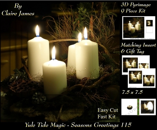 Yule Tide Magic - Seasons Greetings Candles - 3D Pyramid/pyrimage + Insert & Gift Tag