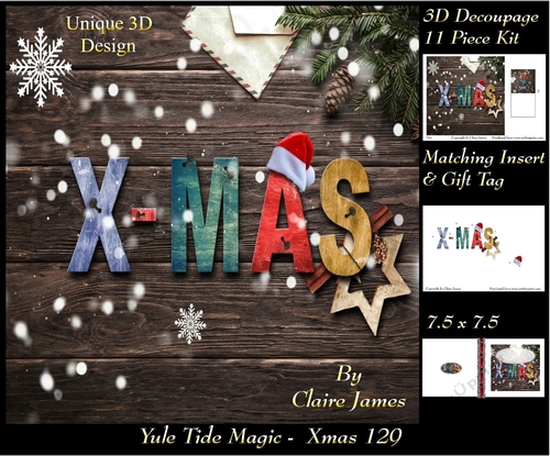 Yule Tide Magic - Xmas - 3D Decoupage kit + Insert & Gift Tag