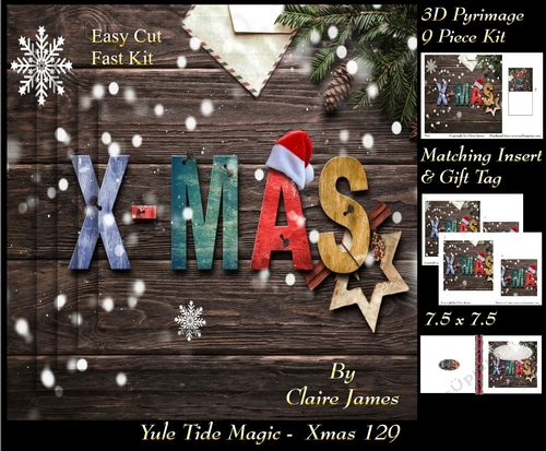 Yule Tide Magic - Xmas - 3D Pyramid/pyrimage + Insert & Gift Tag