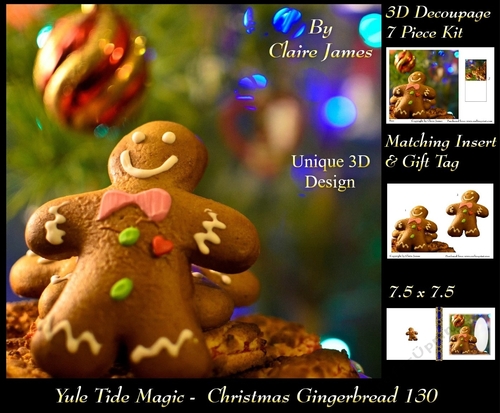 Yule Tide Magic - Christmas Gingerbread - 3D Decoupage kit + Insert & Gift Tag
