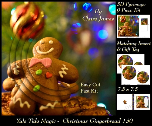 Yule Tide Magic - Christmas Gingerbread - 3D Pyramid/pyrimage + Insert & Gift Tag