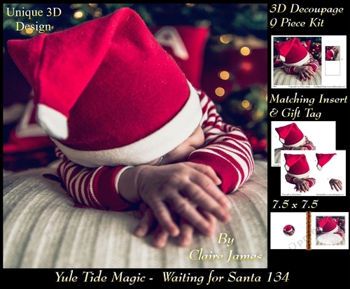 Yule Tide Magic - Waiting For Santa - 3D Decoupage kit + Insert & Gift Tag