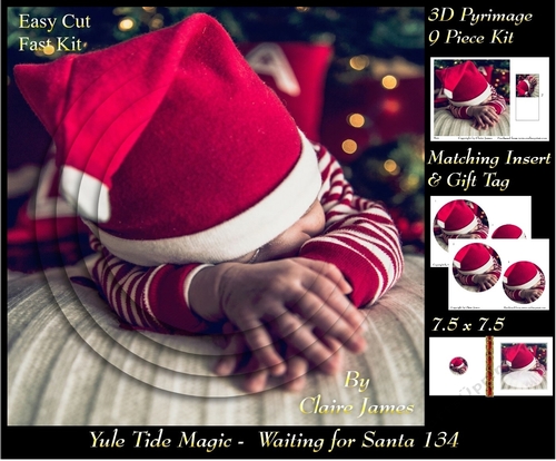 Yule Tide Magic - Waiting For Santa - 3D Pyramid/pyrimage + Insert & Gift Tag