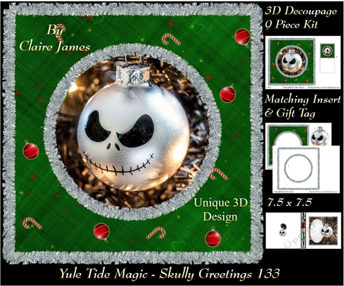 Yule Tide Magic - Skully Greetings - 3D Decoupage kit + Insert & Gift Tag