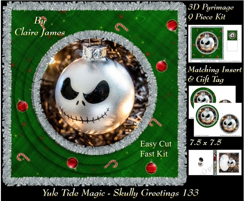 Yule Tide Magic - Skully Greetings - 3D Pyramid/pyrimage + Insert & Gift Tag