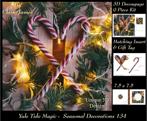 Yule Tide Magic - Seasonal Decorations - 3D Decoupage kit + Insert & Gift Tag