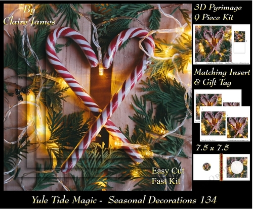 Yule Tide Magic - Seasonal Decorations - 3D Pyramid/pyrimage + Insert & Gift Tag