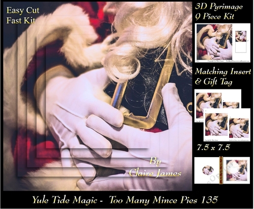 Yule Tide Magic - Too Many Mince Pies - 3D Pyramid/pyrimage + Insert & Gift Tag