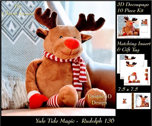 Yule Tide Magic - Rudolph - 3D Decoupage kit + Insert & Gift Tag