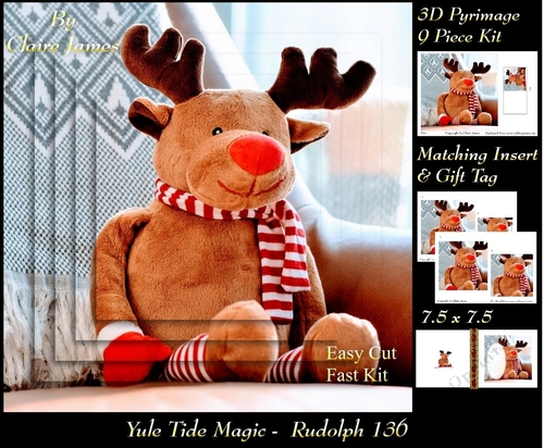 Yule Tide Magic - Rudolph - 3D Pyramid/pyrimage + Insert & Gift Tag