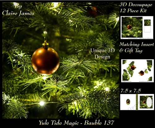 Yule Tide Magic - Bauble - 3D Decoupage kit + Insert & Gift Tag