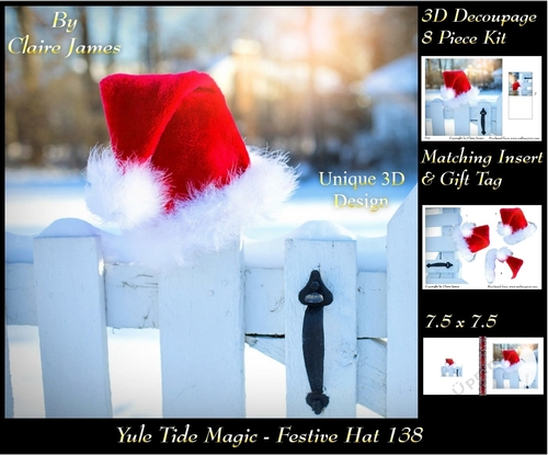 Yule Tide Magic - Festive Hat - 3D Decoupage kit + Insert & Gift Tag