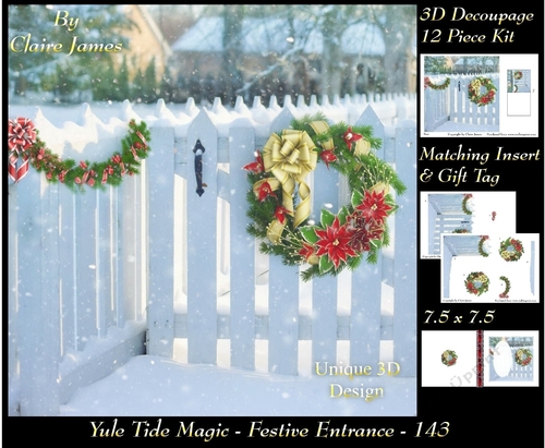 Yule Tide Magic - Festive Entrance - 3D Decoupage kit + Insert & Gift Tag