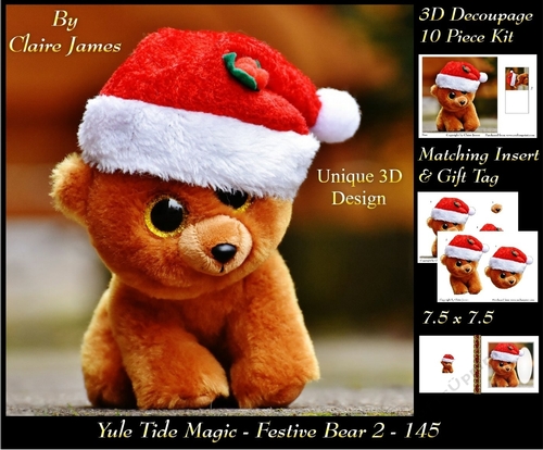Yule Tide Magic - Festive Bear 2 - 3D Decoupage kit + Insert & Gift Tag