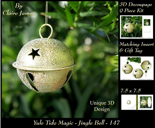 Yule Tide Magic - Jingle Bell - 3D Decoupage kit + Insert & Gift Tag