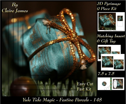 Yule Tide Magic - Festive Parcel - 3D Pyramid/pyrimage + Insert & Gift Tag
