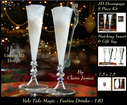 Yule Tide Magic - Festive Drinks - 3D Decoupage kit + Insert & Gift Tag