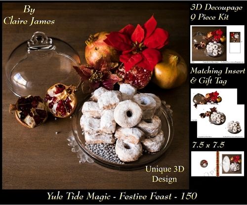 Yule Tide Magic - Festive Feast - 3D Decoupage kit + Insert & Gift Tag
