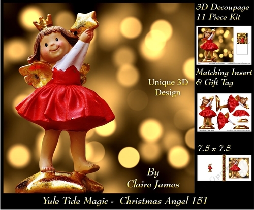 Yule Tide Magic - Christmas Angel - 3D Decoupage kit + Insert & Gift Tag