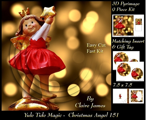 Yule Tide Magic - Christmas Angel - 3D Pyramid/pyrimage + Insert & Gift Tag