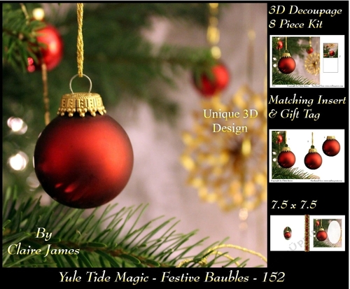 Yule Tide Magic - Festive Baubles - 3D Decoupage kit + Insert & Gift Tag