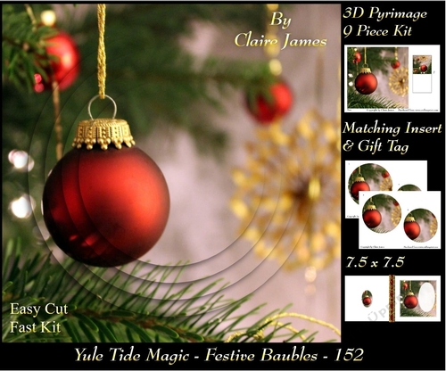 Yule Tide Magic - Festive Baubles - 3D Pyramid/pyrimage + Insert & Gift Tag