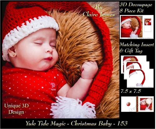 Yule Tide Magic - Christmas Baby - 3D Decoupage kit + Insert & Gift Tag