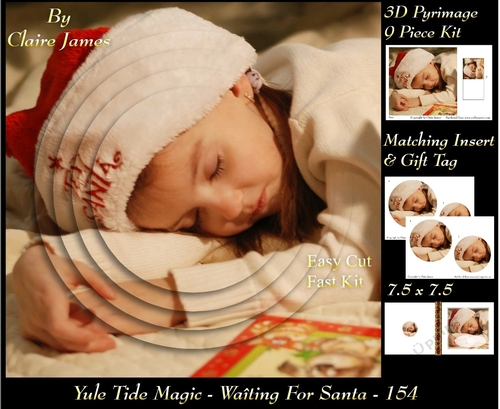 Yule Tide Magic - Waiting For Santa - 3D Pyramid/pyrimage + Insert & Gift Tag