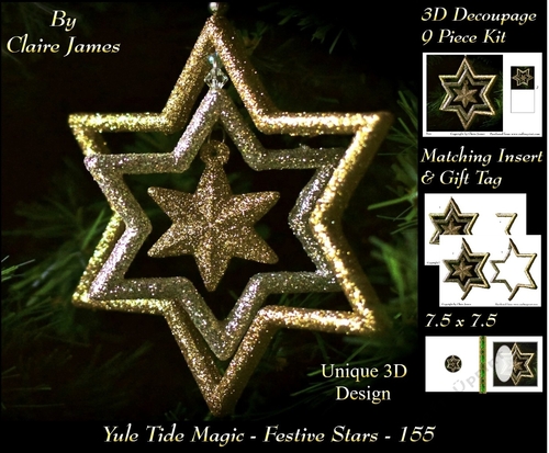 Yule Tide Magic - Festive Stars - 3D Decoupage kit + Insert & Gift Tag