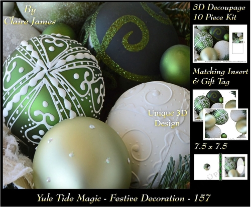 Yule Tide Magic - Festive Decorations - 3D Decoupage kit + Insert & Gift Tag