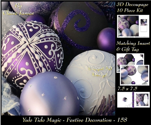 Yule Tide Magic - Festive Decorations 2- 3D Decoupage kit + Insert & Gift Tag