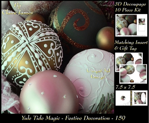 Yule Tide Magic - Festive Decorations 3 - 3D Decoupage kit + Insert & Gift Tag