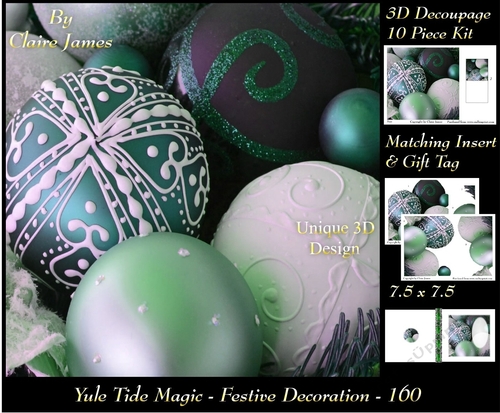 Yule Tide Magic - Festive Decorations 4 - 3D Decoupage kit + Insert & Gift Tag