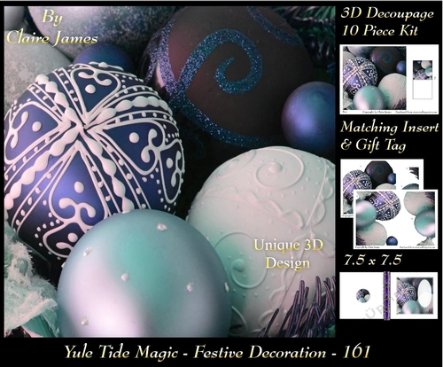 Yule Tide Magic - Festive Decorations 5 - 3D Decoupage kit + Insert & Gift Tag