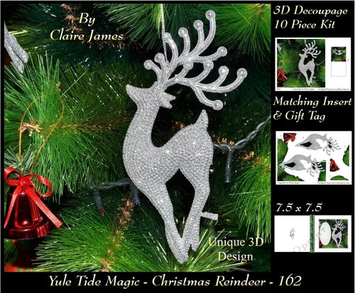 Yule Tide Magic - Christmas Reindeer - 3D Decoupage kit + Insert & Gift Tag