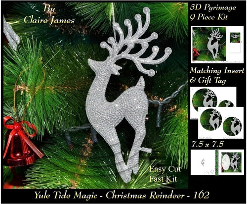 Yule Tide Magic - Christmas Reindeer - 3D Pyramid/pyrimage + Insert & Gift Tag