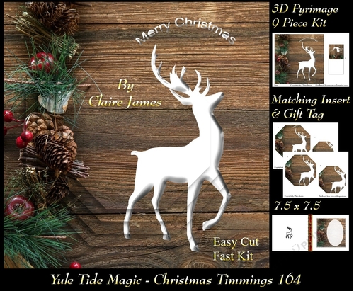 Yule Tide Magic - Christmas Trimming - 3D Pyramid/pyrimage + Insert & Gift Tag
