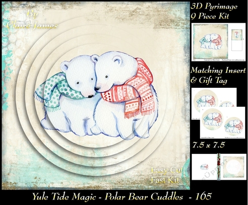Yule Tide Magic - Polar Bear Cuddles - 3D Pyramid/pyrimage + Insert & Gift Tag