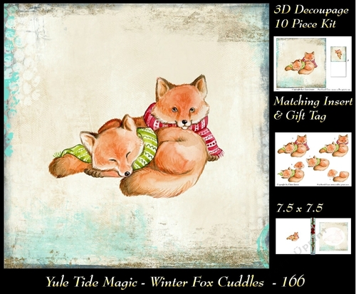Yule Tide Magic - Winter Fox Cuddles - 3D Decoupage kit + Insert & Gift Tag