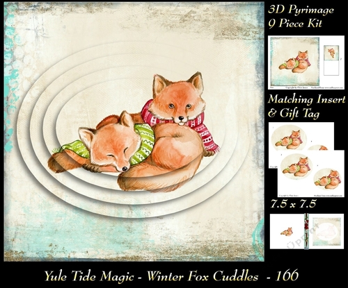 Yule Tide Magic - Winter Fox Cuddles - 3D Pyramid/pyrimage + Insert & Gift Tag