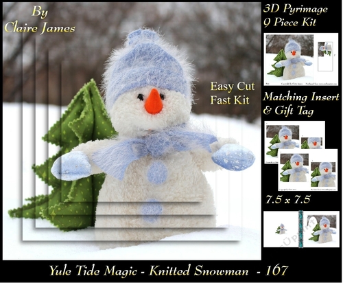 Yule Tide Magic - Knitted Snowman - 3D Pyramid/pyrimage + Insert & Gift Tag