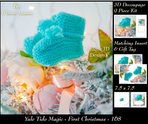 Yule Tide Magic - First Christmas - 3D Decoupage kit + Insert & Gift Tag