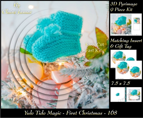 Yule Tide Magic - First Christmas - 3D Pyramid/pyrimage + Insert & Gift Tag