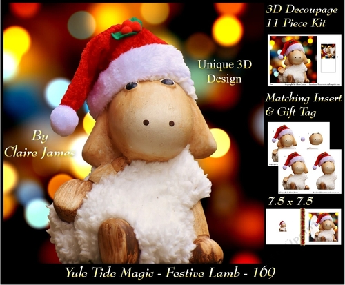 Yule Tide Magic - Festive Lamb - 3D Decoupage kit + Insert & Gift Tag