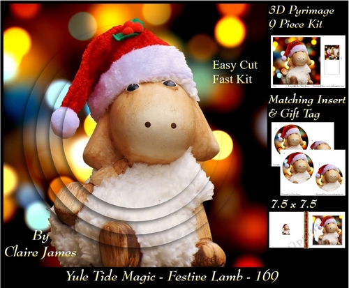 Yule Tide Magic - Festive Lamb - 3D Pyramid/pyrimage + Insert & Gift Tag