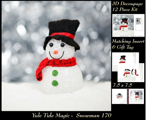 Yule Tide Magic - Snowman - 3D Decoupage kit + Insert & Gift Tag