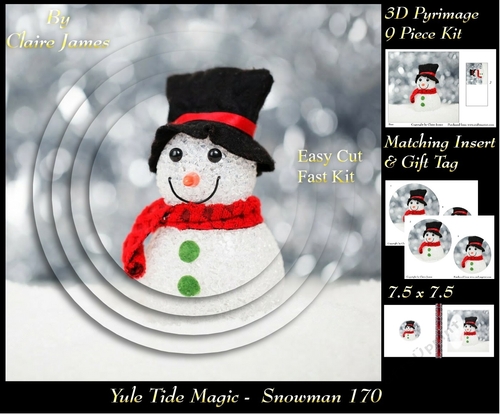 Yule Tide Magic - Snowman - 3D Pyramid/pyrimage + Insert & Gift Tag