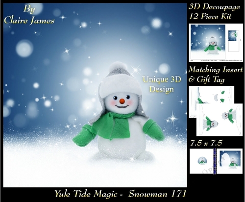 Yule Tide Magic - Snowman - 3D Decoupage kit + Insert & Gift Tag