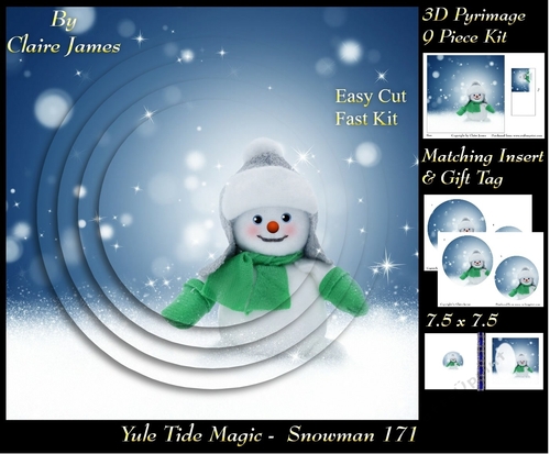 Yule Tide Magic - Snowman - 3D Pyramid/pyrimage + Insert & Gift Tag